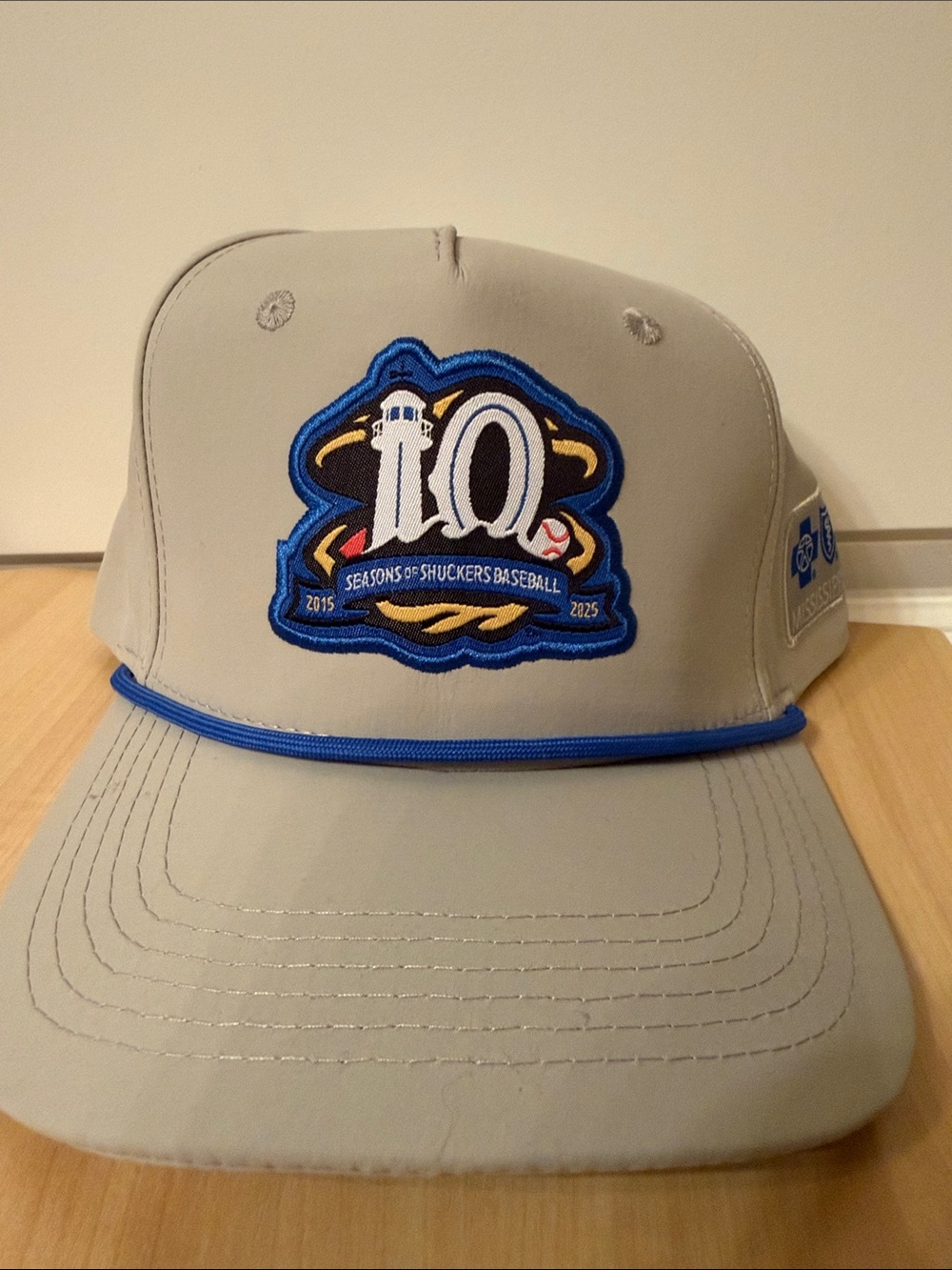 10 Seasons Shuckers Baseball Embroidered Snapback - Light Gray & Royal Blue